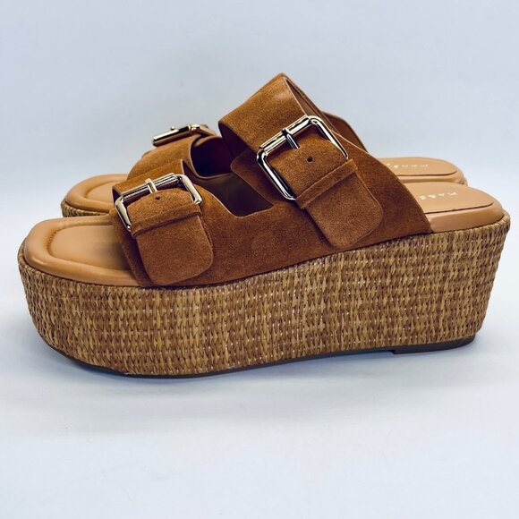 Marc Fisher Palery Suede Platform Sandal Size 9.5 Brown Leather Espadrille - Picture 2 of 15